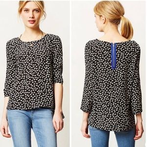 Anthropologie Maeve heart print back-zip blouse Sz L